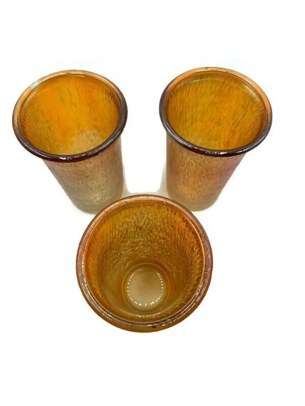 Vintage Jeannette Glass Tumblers: Carnival Marigold Iridescent Tree Bark Pattern